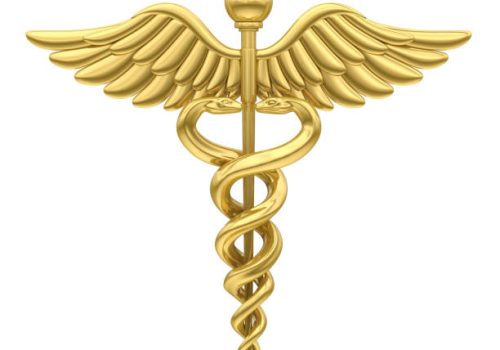 Caduceus Medical Symbol isolated on white background. 3D render